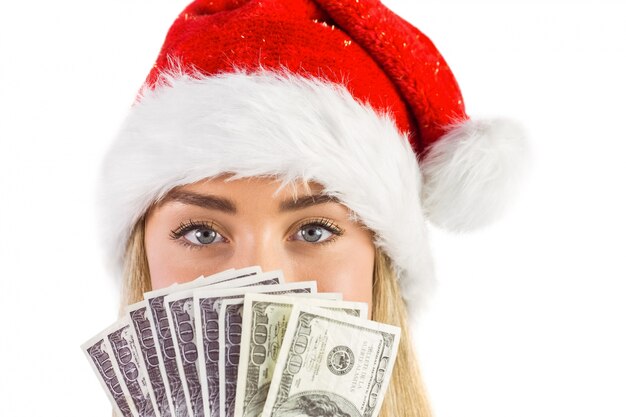 Blonde festive tenant fan de dollars