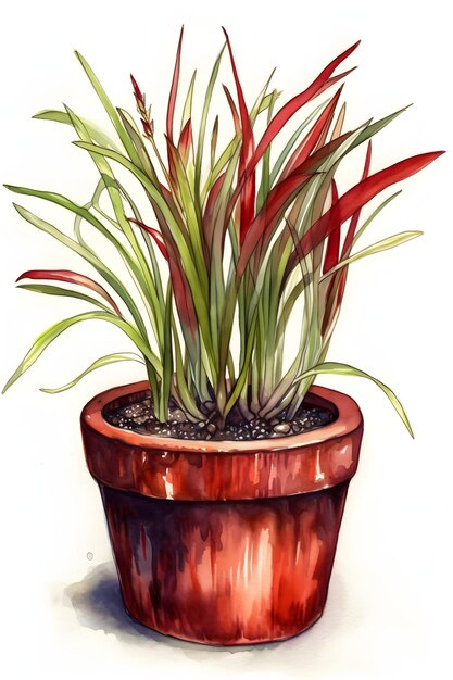 Bloodgrass japonais en pot aquarelle Art Print pour la décoration de la maison botanique AI générative