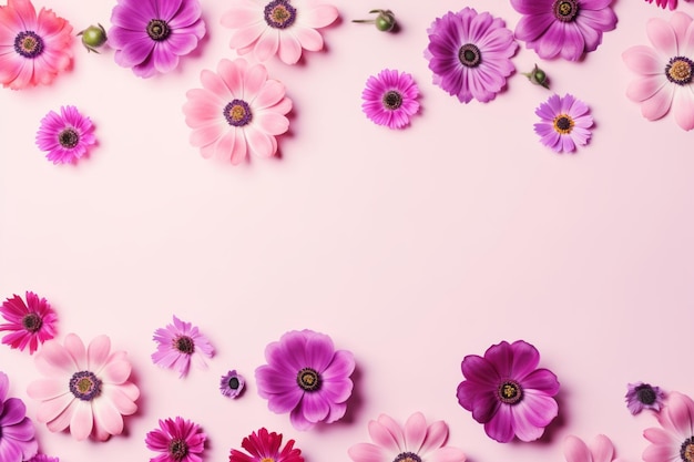 Blooming Beauty Un concept minimaliste de printemps vibrant avec une floraison créative de fleurs roses et violettes