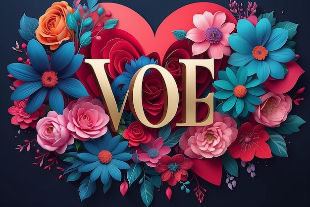 Blooming Love Une affiche captivante de la Saint-Valentin avec des fleurs vibrantes et une typographie élégante Conception générative par l'intelligence artificielle