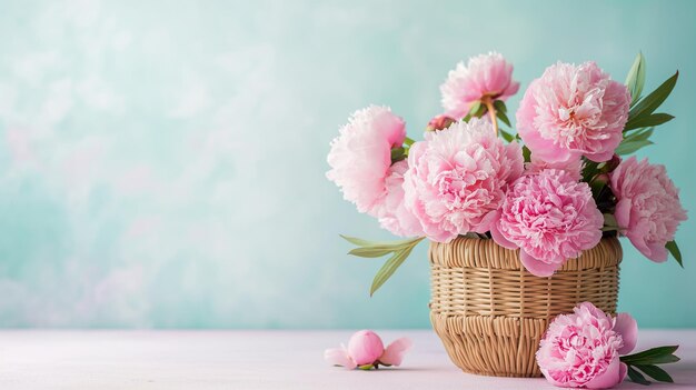 Blossoming Affection Un charmant arrangement de pivoines dans un panier en osier