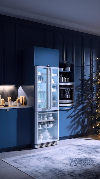 blue_and_white_refrigerator_kitchen_in_the_style Fond d'écran UHD