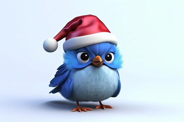 Photo blue bird portant un bonnet de noel generative ai