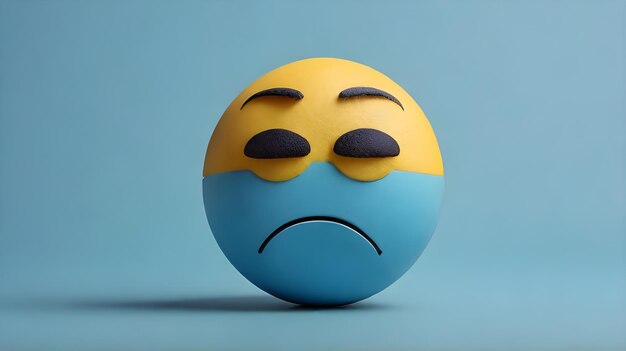 Photo blue monday concept sad emoji face on light blue background