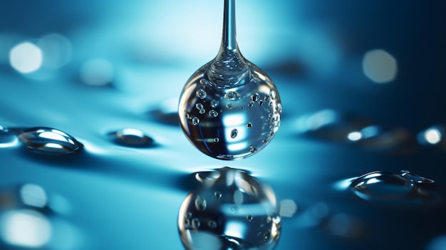 Blue Oasis rafraîchissant Un gros plan d'une goutte d'eau pétillante avec des bulles GenerativeAI