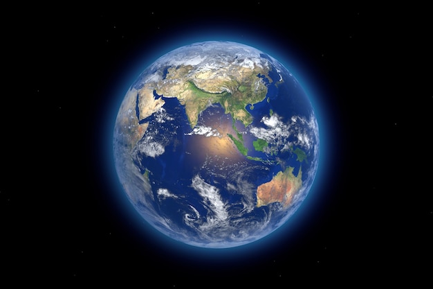 Blue Planet Earth Globe Vue depuis l'espace gros plan extrême. Éléments de cette image fournis par la NASA. Rendu 3D.