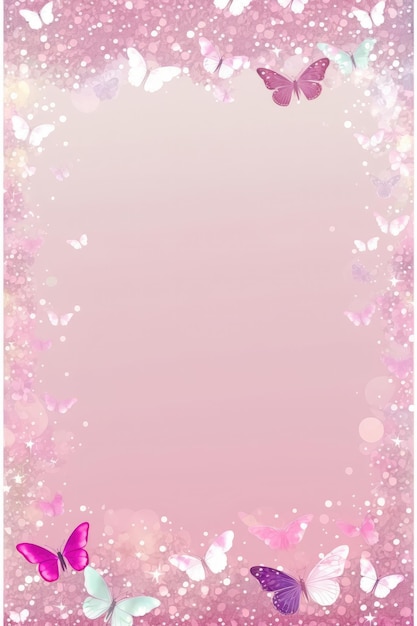 Blush Rose Fond Paillettes Silhouettes Fleurs Papillons Carte Postale Mobile Verticale Generative AI