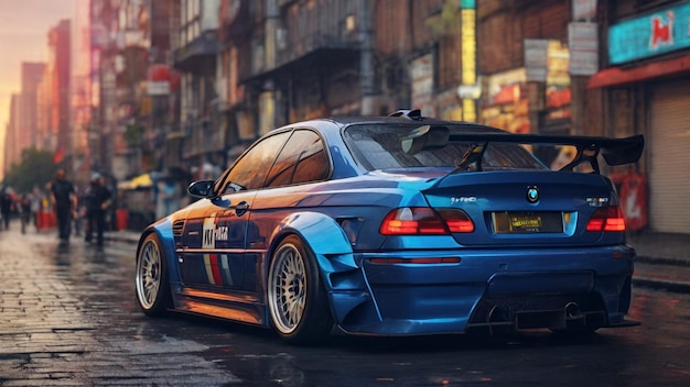 BMW M3 GTR GT E46 sur une route de cyber ville