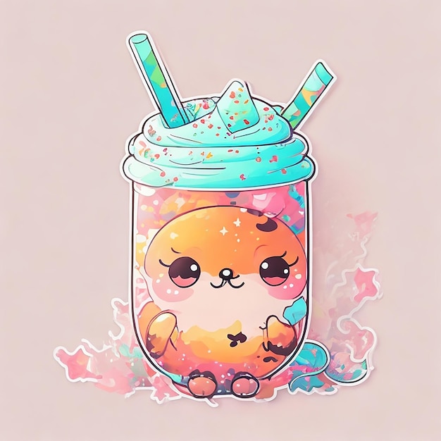 Boba autocollant Boba adorable adorable excité mignon heureux Boba illustration de personnage