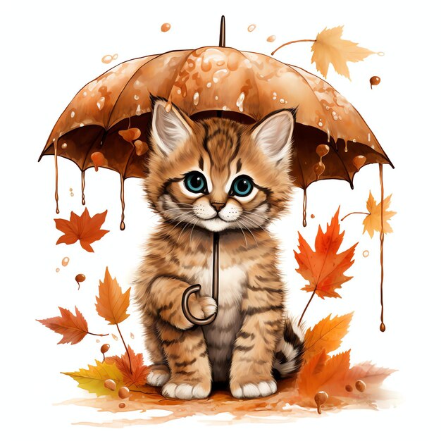 Bobcat en automne sous un parapluie