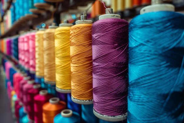 Des bobines de fil colorées dans une usine de textile