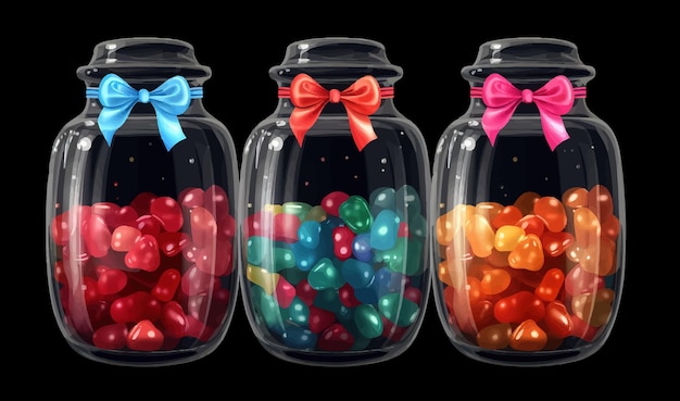 Photo un bocal en verre avec des coeurs multicolores isolés les uns des autresisolé sur fond illustration vectorielle de dessin animé