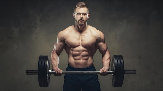 Bodybuilder avec des poids dans le studio