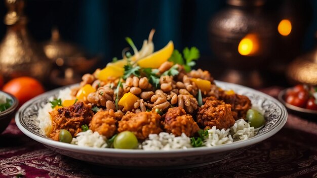 Photo boeuf cuit avec des pommes de terre, des oignons et des herbes selon la recette ouzbèke