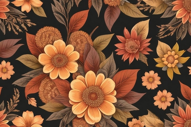 Boho à l'automne Des fleurs mignons Des motifs sans couture