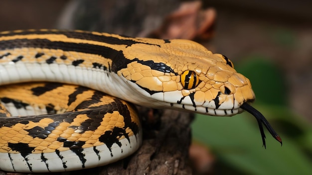 Boiga serpent dendrophile tête à anneaux jaunes de boiga dendrophile animal en gros plan attaque d'animal