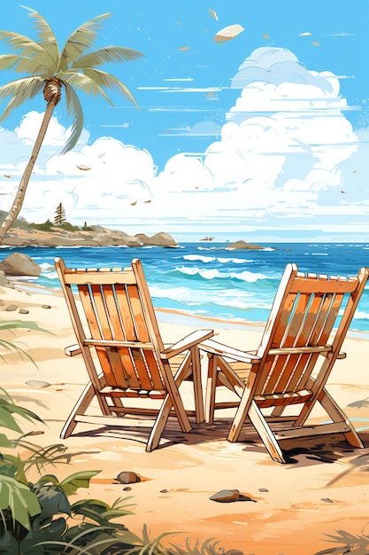 Photo boire du café au bord de la plage illustration d'été plage tropicale relaxante