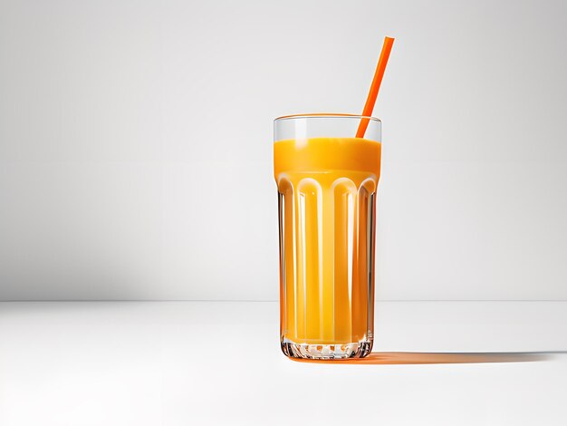 Photo boire du jus d'orange dans un verre blanc fond isolé brillant généré par l'ia