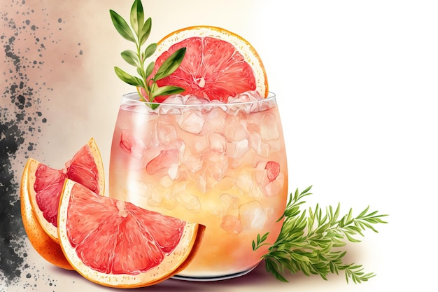 Boire avec du pamplemousse frais Un cocktail d'été fruité avec des glaçons pamplemousse et thym Limonade au pamplemousse dans un verre menu vue latérale et recette