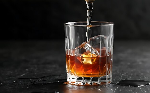 Boire du whisky dans un verre sur un fond sombre