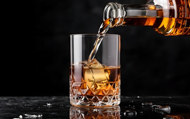 Boire du whisky dans un verre sur un fond sombre