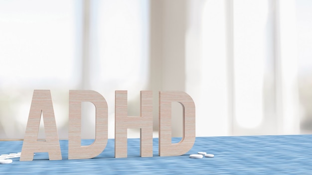 Le bois adhd dans le salon pour le rendu 3d du concept médical