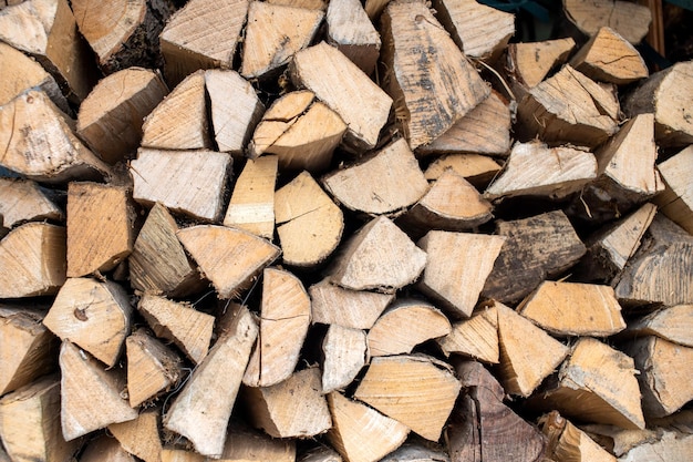 Le bois et le bois de charme empilés se trouvent dans un tas de bois