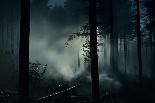 Bois brumeux et sombre la nuit forêt mystérieuse forêt magique saturée forêt brumeuse arbres paysage