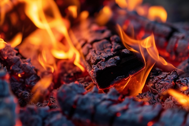 Bois de chauffage brûlant dans le foyer de près Arrière-plan abstrait