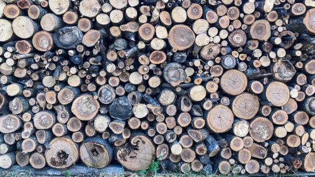 Photo bois de chauffage, feux, cheminées. troncs d'arbres sciés. texture du bois. blancs de village.