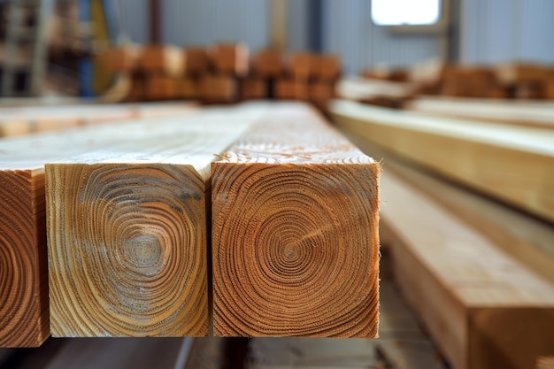 Bois empilés dans une usine de travail du bois