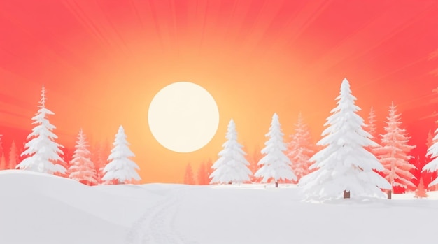 Bois d'hiver enchanté Un dessin de coucher de soleil sur la forêt