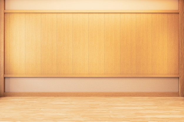Bois de la salle vide japonaise sur le plancher en bois design d'intérieur japonais rendu 3D