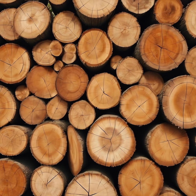 Bois de teck ronds arbres troncs de cercle coupés groupes de déforestation morceaux de troncs de teck