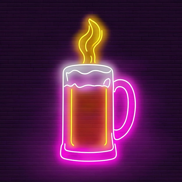 Photo boisson alcoolisée à la bière panneau au néon rétro signalisation électrique lumineuse brillante