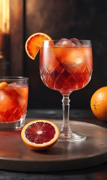 Une boisson alcoolisée forte dans un verre avec de la glace et une tranche de citron