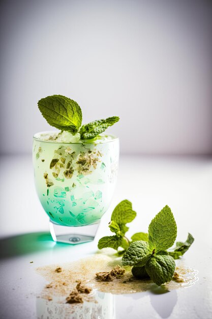 Boisson Apple Mint Julep servie sur une table blanche pour l'été Illustration AI Generative