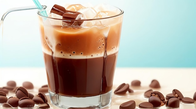 Boisson au café froide avec de la glace et des éclaboussures