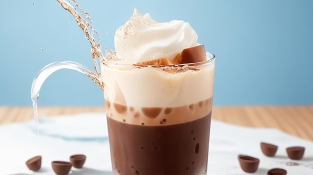 Boisson au café froide avec de la glace et des éclaboussures