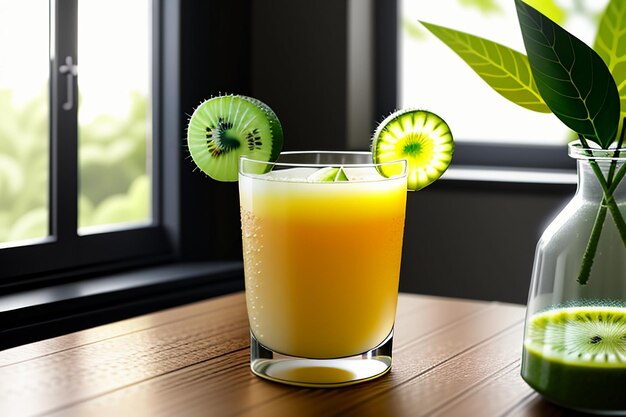 Boisson au jus de kiwi aux fruits verts sur la table