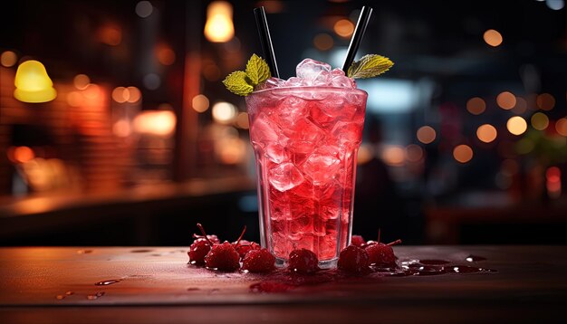 Photo une boisson avec des baies est sur une table.