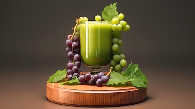 Photo boisson brésilienne guarani avec des raisins sur un podium rond en bois pour une vue isolée aigenerated photo