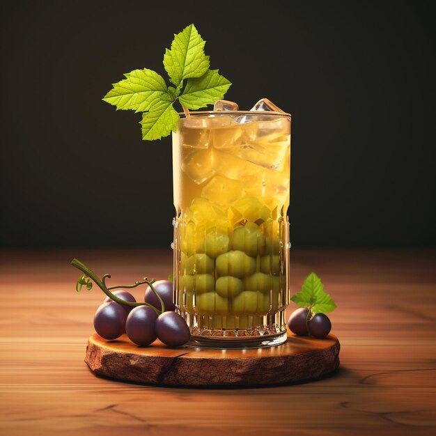 Photo boisson brésilienne guarani avec des raisins sur un podium rond en bois pour une vue isolée aigenerated photo