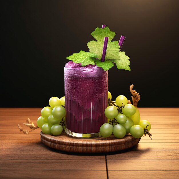 Boisson brésilienne Guarani avec des raisins sur un podium rond en bois pour une vue isolée AIGenerated Photo