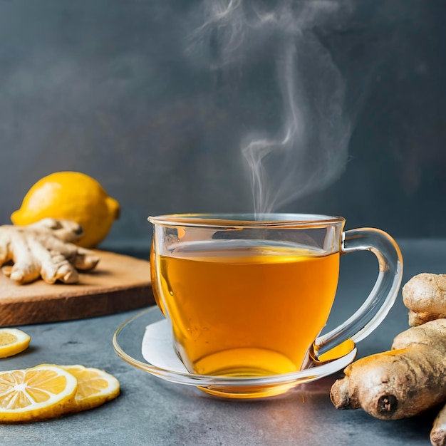 Boisson chaude au thé au gingembre avec remède naturel au citron pour les journées froides