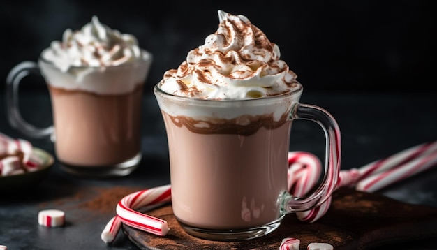 Boisson chaude fouettée au chocolat et guimauve générée par IA