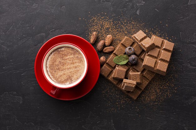 boisson de chocolat sucrée vue de haut haute qualité beau concept de photo