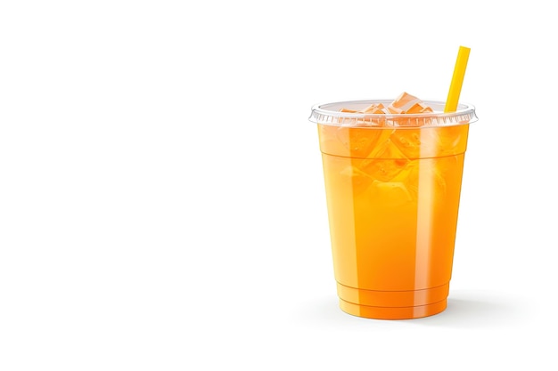 Boisson de couleur orange dans une tasse en plastique isolée sur fond blanc concept de boissons à emporter