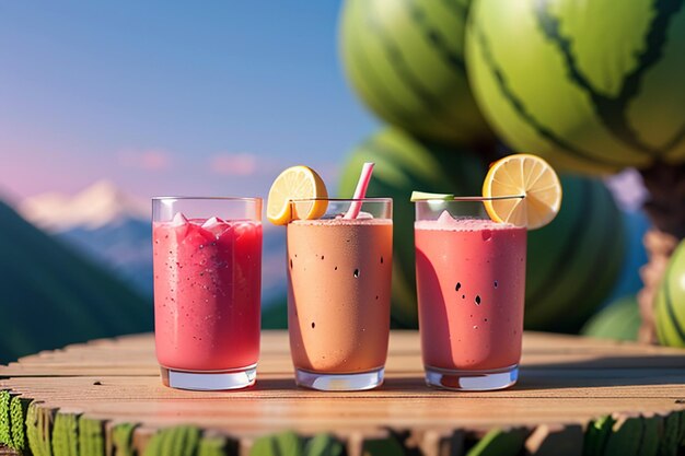 Une boisson délicieuse et rafraîchissante de jus de pastèque est très confortable pour étancher la soif en été