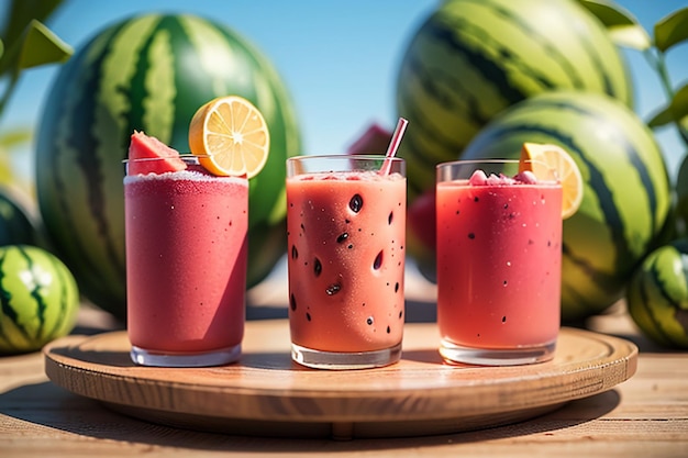 Une boisson délicieuse et rafraîchissante de jus de pastèque est très confortable pour étancher la soif en été